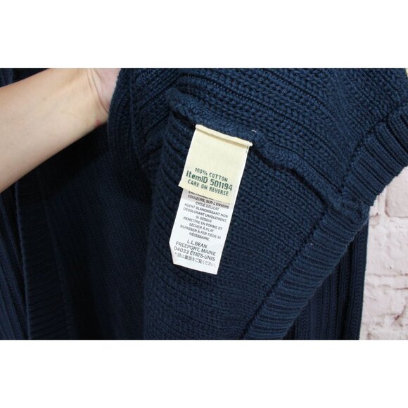 LL Bean Womens Navy Blue Open Front Ribbed Cardigan Sweater Size M Shaker Stitch - Picture 8 of 9